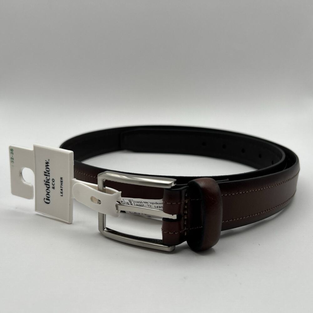 New Men’s Brown Leather Belt Size 32 - 36 Goodfellow‎ & Co NWT